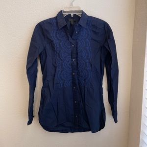 J.Crew Navy Long-Sleeve Embroidered Eyelet Top 00